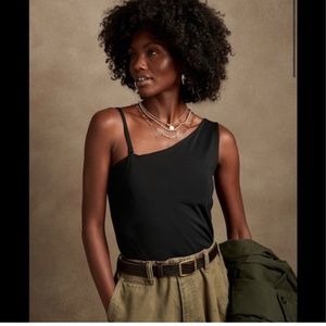 Banana Republic One Shoulder Tank- BLACK, SMALL
